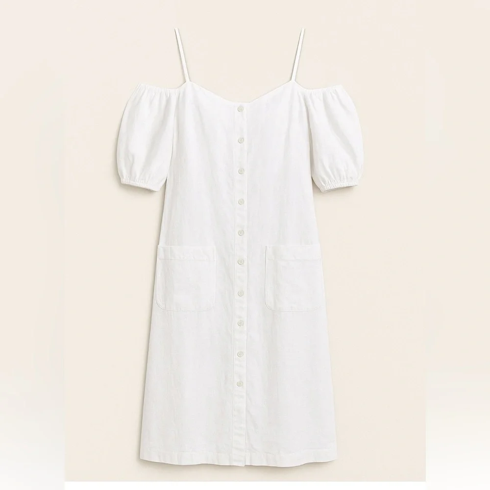 NWOT Reformation Square Neckline Midi Length  Button Up White Linen Dress Size S - Picture 3 of 10